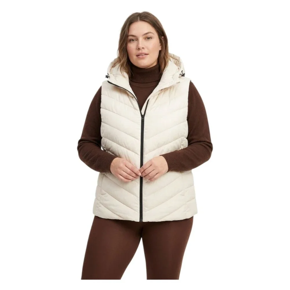 Ivory Chevron Puffer Vest Hooded Tahari Woman 3X NWOT Winter Classic